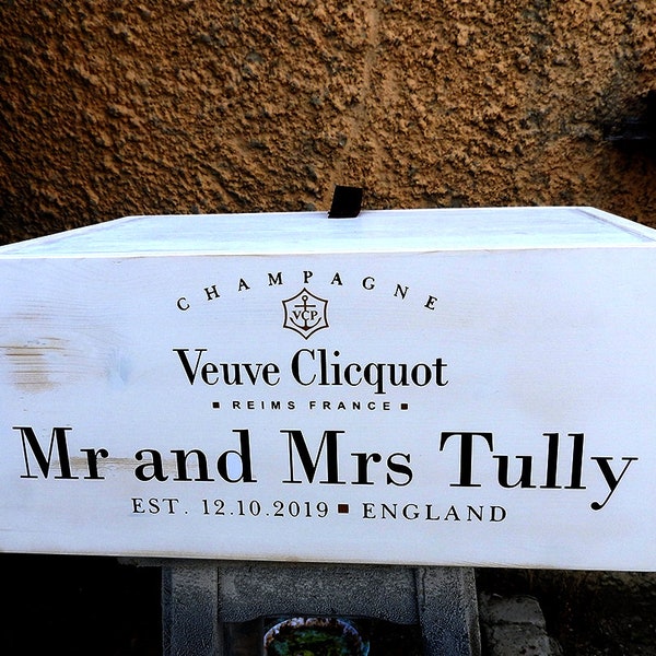 Caja de champán vintage para tarjetas, caja de recuerdos, porta tarjetas de boda, caja blanca personalizada, caja de tarjetas de madera, regalo de boda personalizado