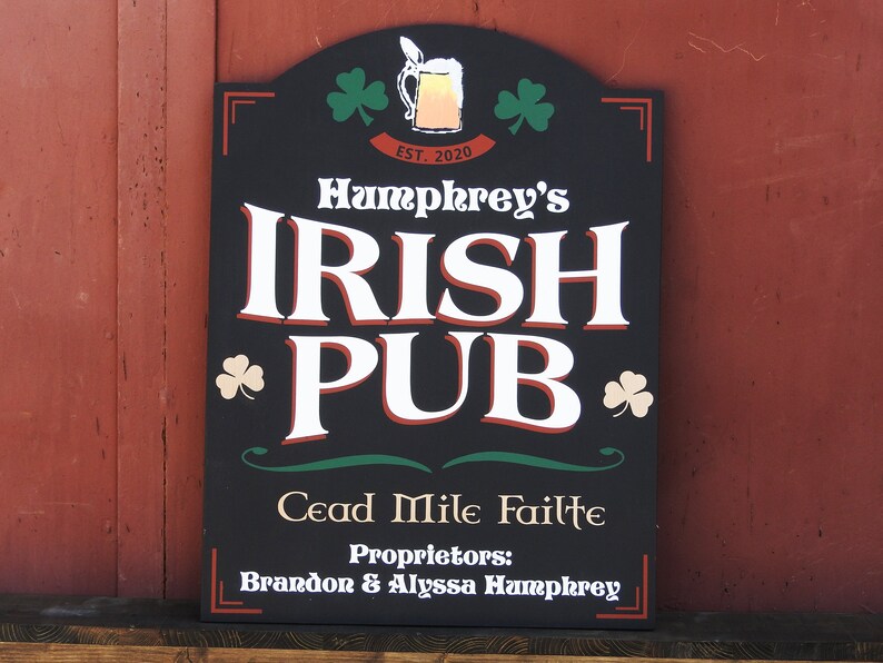 Irish bar sign painted Pub sign Personalised home Bar sign Etsy