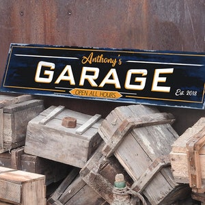 Garage sign, vintage workshop plaque, car repair shop sign, wood gift for him, personalised man cave sign, car lover gift