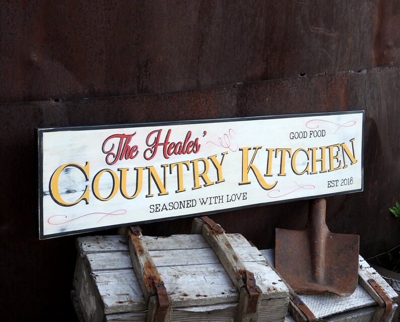Farmhouse kitchen sign family name sign kitchen decor shabby Etsy