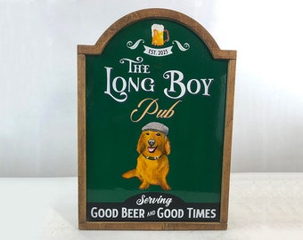 Bar Sign with dog portrait, painted English Pub Sign, Bar Decor, personalised Gift, Man Cave Sign, gift for dog lover, garden pub decor