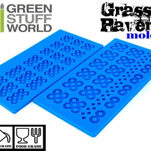 Pack x2 GRASS PAVER Textured Stamp Silicone Mold - for food and resins - Impression