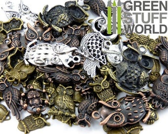 Set 85gr. - OWLS Medium Size Beads Mix - 35-40 units - sizes 1.5-5cm - Steampunk set