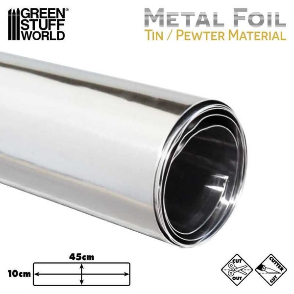 Flexible Metal Foil - Tin or Pewter foil - 10x45cm - embossment foil - diorama foil - hobby