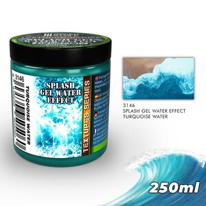 May include: A 250 ml bottle of turquoise gel water effect paint. The bottle is labeled "Splash Gel Water Effect Turquoise Water" and "Textures Series".