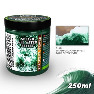 May include: A 250ml bottle of dark green gel water effect paint. The bottle has a white label with the text "Splash Gel Water Effect Dark Green Water" and "Textures Series".