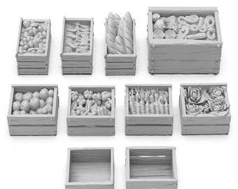 Wooden Food Crates 1/48- miniature mdf wood boxes compatible with warhammer  , infinity, wargames  terrain scenery