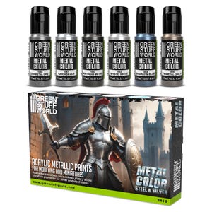 Set 6x Metal Paints SILVER - Brush and Airbrush Acrylic Metallic Paints Compatible with Wargames Wargaming Miniature Painting image 1