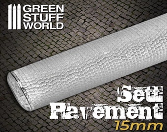 Rolling Pin - Sett Pavement 15mm - Scale HO textured train modelling diorama Compatible with polymer clays and epoxy putties