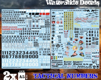 Waterslide Decals - Tactical Numerals and Pinups - compatible with scale models hobby miniatures compatible with Wargames Wargaming