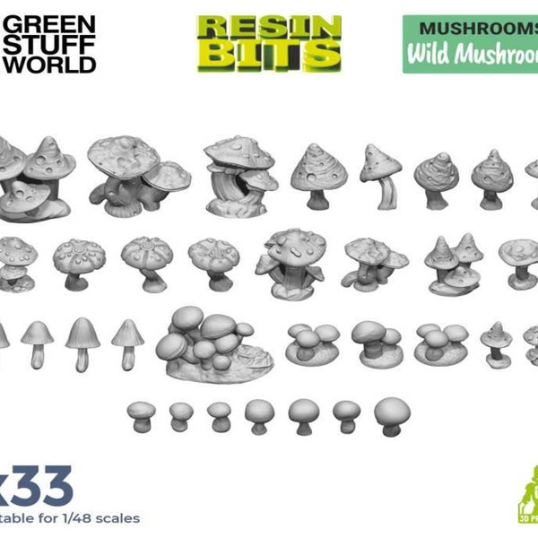 Set impreso en 3D - Setas silvestres - Resina Wargames Decoración Maqueta