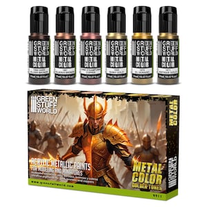 Set 6x Metal Paints GOLD - Brush and Airbrush Acrylic Metallic paints compatible with Wargames Wargaming Miniatures Painting image 1