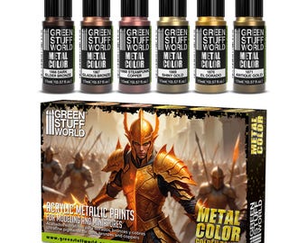 Set 6x Metal Paints GOLD - Brush and Airbrush Acrylic Metallic paints compatible with Wargames Wargaming Miniatures Painting