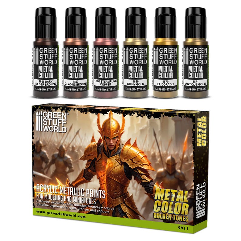 Set 6x Metal Paints GOLD - Brush and Airbrush Acrylic Metallic paints compatible with Wargames Wargaming Miniatures Painting image 1