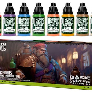 Paint Set - Basic Colors 02 - for paintbrush and Airbrush - Acrylic Paints Metallic wargame modeling, miniature painting and dioramas