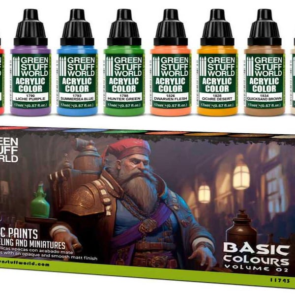 Paint Set - Basic Colors 02 - for paintbrush and Airbrush - Acrylic Paints Metallic wargame modeling, miniature painting and dioramas