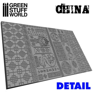 May include: A gray textured plastic sheet with raised Chinese characters and symbols. The sheet is titled "CHINA" and "DETAIL".
