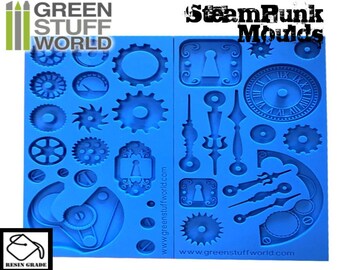 PACK x2 Steampunk Gear Textuur SILICONE MALLEN Mat voor voedsel en harsen - Impression Stamp, Klok