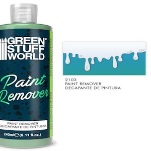 Peut inclure: Une bouteille verte de Green Stuff World Paint Remover. La bouteille est étiquetée avec le nom du produit et le texte "240ml (8.11 fl.oz.)".