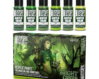 Paint Set - Green - Brush and Airbrush Acrylic Paints Model paints for dioramas and miniature bases painting Fantasy Wargames