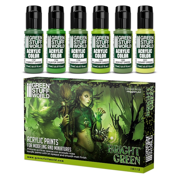 Paint Set - Green - Brush and Airbrush Acrylic Paints Model paints for dioramas and miniature bases painting Fantasy Wargames