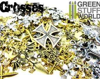 Set 85gr. - Gothic CROSSES Beads Mix - 40-50 units - sizes 1.5-5cm - Cross Steampunk set