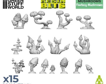 Ensemble imprimé en 3D - Champignons fantastiques - compatible avec les jeux de guerre à modélisation Warhammer 40K Goblins