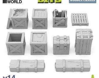 Wooden Crates 1/48 - miniature mdf wood boxes compatible with warhammer  , infinity, wargames  terrain scenery