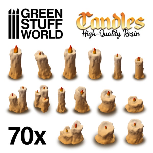 70x Resin Candles - compatible with Warhammer 40K Sigmar Decor Modelling Chandelier Wargames