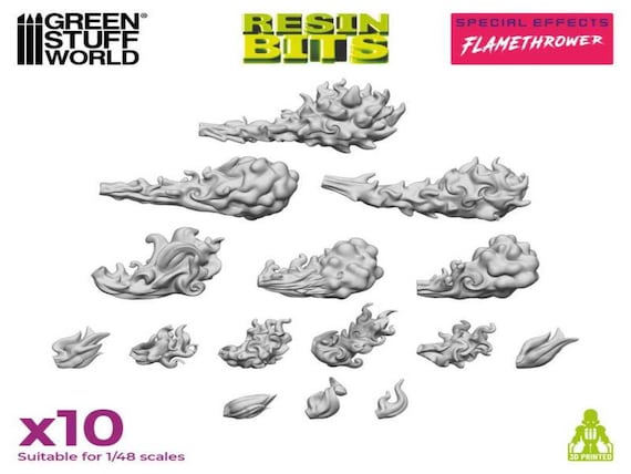 3D printed resin set: Flamethrower Effect - compatible with DnD, AOS,  Infinity, and other wargame marine miniatures, battlefield action