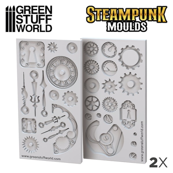 PACK x2 Steampunk Gear Texture SILICONE MOLDS Matt for food and resins - Impression Stamp, Clock
