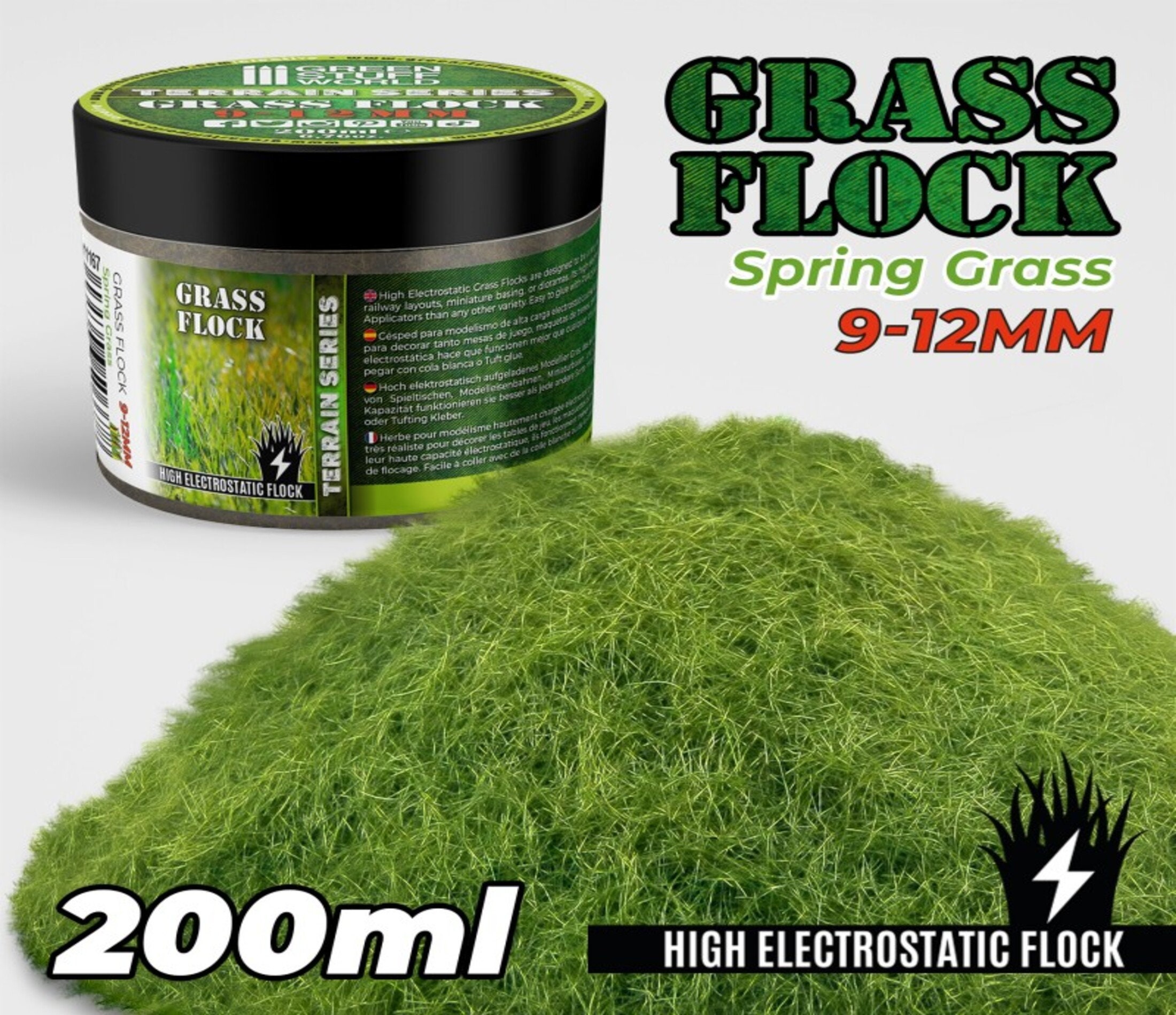 Static Grass Flock 9-12mm - Spring Grass - 200 ml