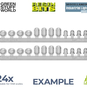 May include: A set of 24 clear plastic industrial lights for model building. The lights are in two rows of 12, with the text "GSW 2023" and "Rei. 2120" printed on the bottom of each row. The lights are suitable for 1/48 scale models.