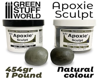 May include: Two tubs of Apoxie Sculpt modeling compound, one labeled Part A and the other Part B. Each tub is 8 ounces (227 grams). The compound is a natural color and is shown next to two balls of the compound, one in each color.