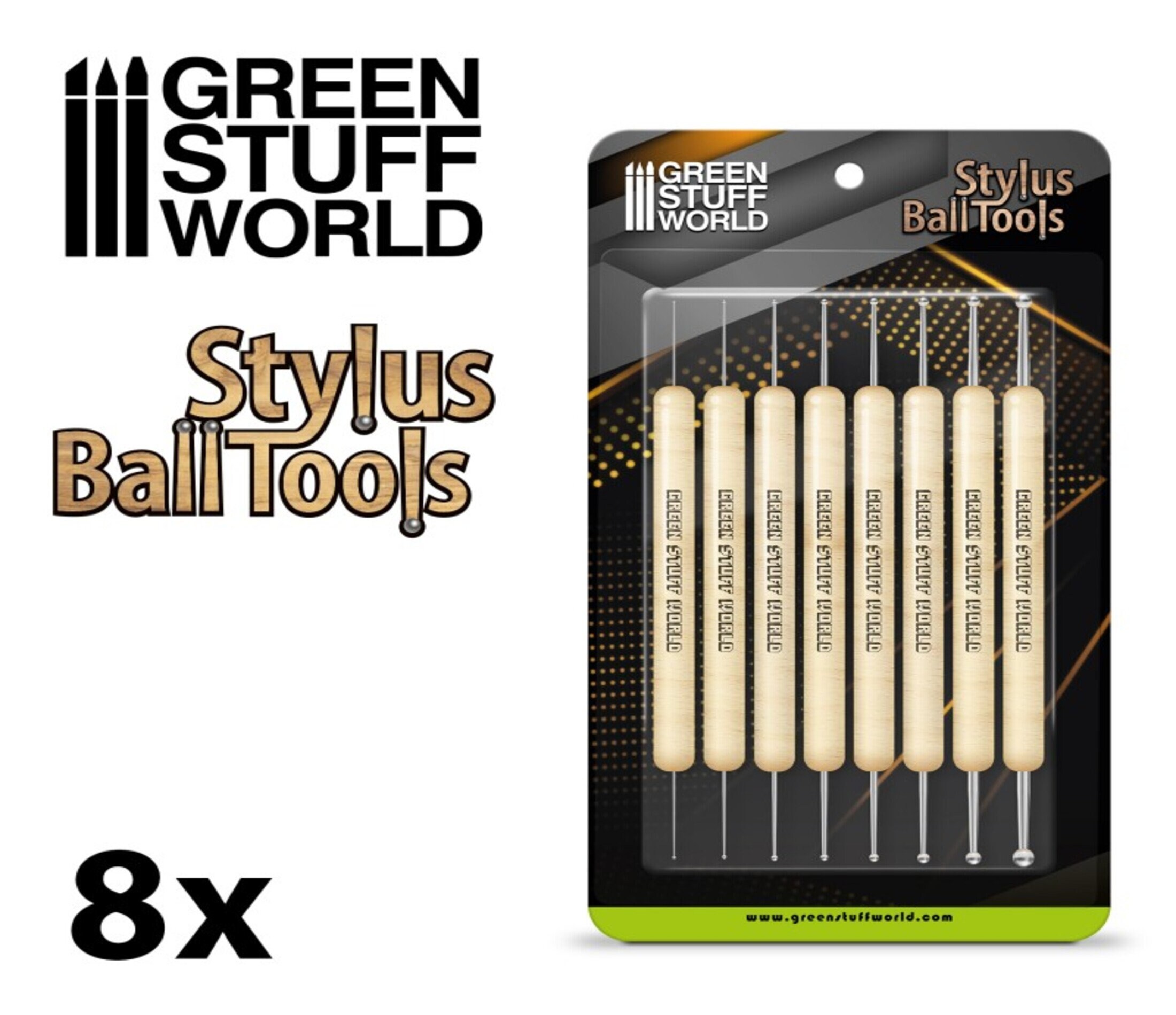 Green Stuff World: Stylus Ball Sculpting Tool Set - 8pc Green Stuff World: Stylus Ball Sculpting Tool Set - 8pc