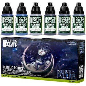 Paint Set - Misty Blue - Brush and Airbrush Acrylic Color paints Airbrush Brush Model Models Miniatures Dioramas