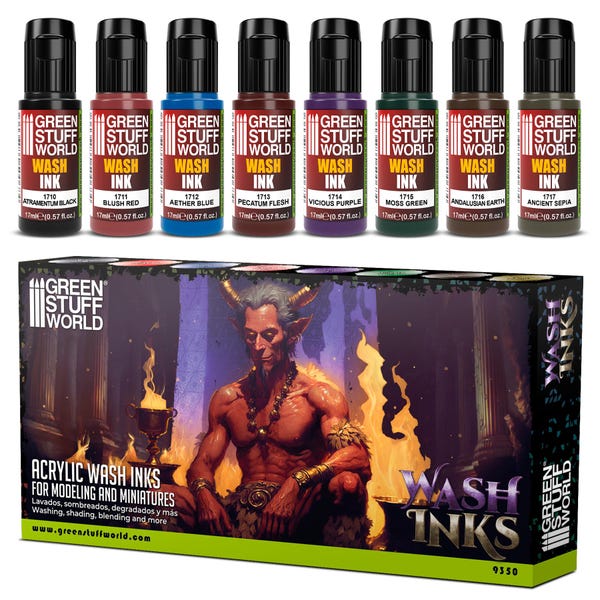 Set 8x Wash Inks - Brush and Airbrush Acrylic Paints Shading compatible with Wargames Wargaming    Miniatures Painting