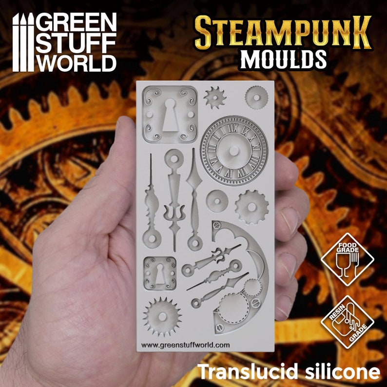 PACK x2 Steampunk Gear Texture SILICONE MOLDS Matt for food and resins Impression Stamp, Clock image 5