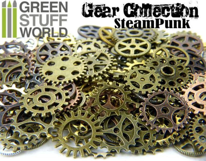 Set 85gr. COGS and GEARS Steampunk 40-50 pieces sizes 1'5-2'5cm Big Variety Beads Mix image 1