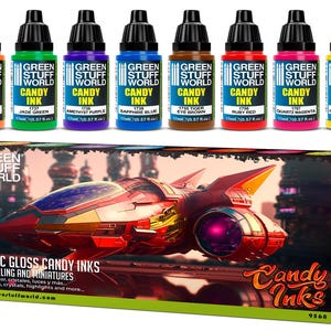 Set 8x Candy Inks - Brush Airbrush Glossy Acrylic Paints Transparent paints compatible with Wargame, Slot cars, Miniatures Painting