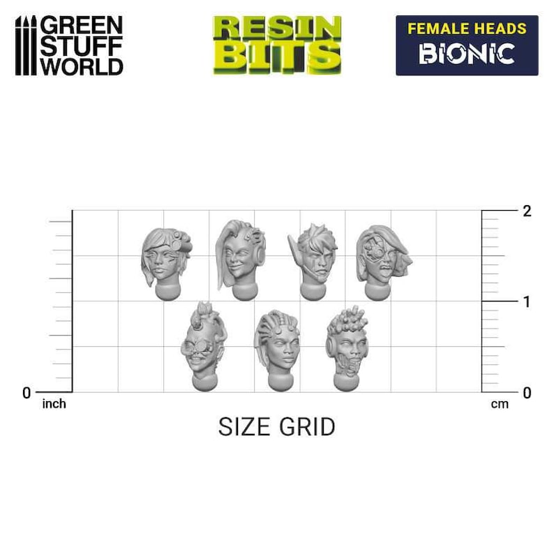 Female Heads BIONIC Resin Set Compatible with Warhammer 40K Sigmar Decor Modelling Wargames Warhammer bits image 2