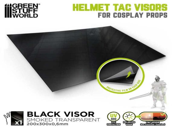 Cosplay Helmet TAC Visor - Smoked black - Black Visor Sheets for Cosplay Helmets