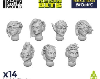 Female Heads BIONIC - Resin Set Compatible with Warhammer 40K Sigmar Decor Modelling Wargames Warhammer bits