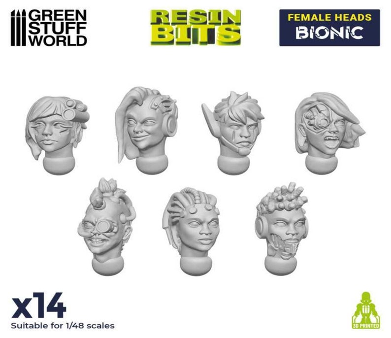 Female Heads BIONIC Resin Set Compatible with Warhammer 40K Sigmar Decor Modelling Wargames Warhammer bits image 1