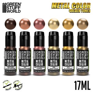 Set 6x Metal Paints GOLD - Brush and Airbrush Acrylic Metallic paints compatible with Wargames Wargaming Miniatures Painting image 2