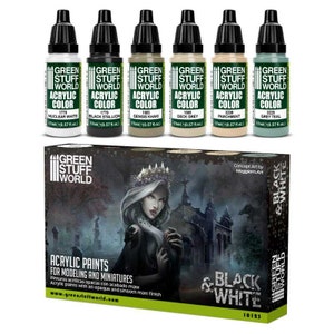 Paint Set - Black and White - Brush and Airbrush Acrylic Paints Model paints for dioramas and miniature bases painting Fantasy Wargames