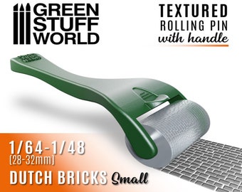 May include: Green rolling pin with a handle for creating textured Dutch bricks in 1/64 to 1/48 scale (28-32mm).
