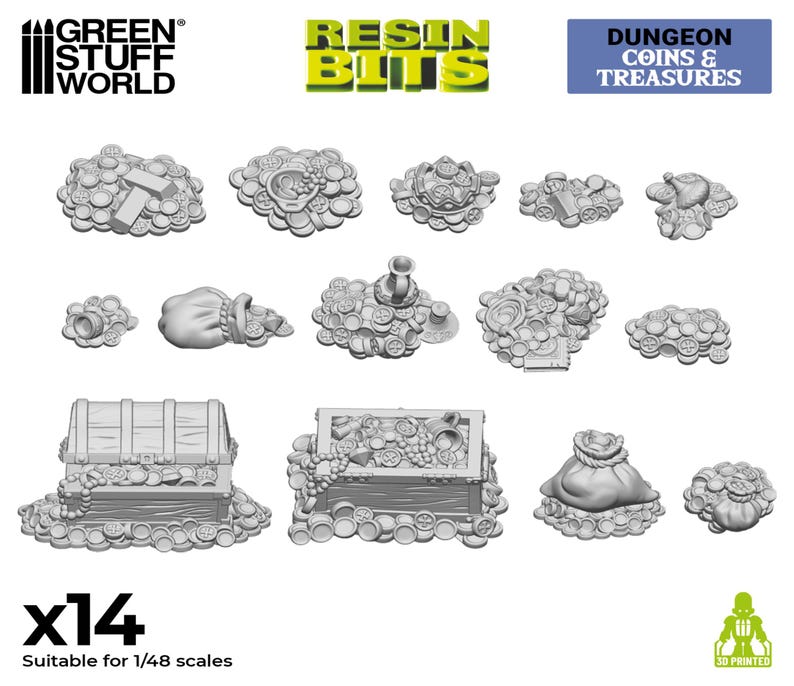 3D printed set - Treasure Pieces - gold coins treasure chest Diorama compatible with AOS, 9age, Dnd image 1