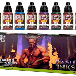 Set 8x Wash Inks - Brush and Airbrush Acrylic Paints Shading compatible with Wargames Wargaming    Miniatures Painting