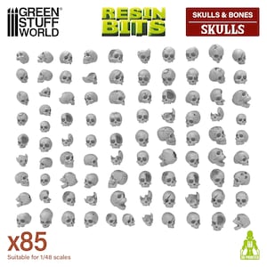 Set stampato in 3D - Teschi in resina (x85) teschi in miniatura compatibili con Old World, TOW, AOS, Star Wars Legion, Infinity, Malifaux